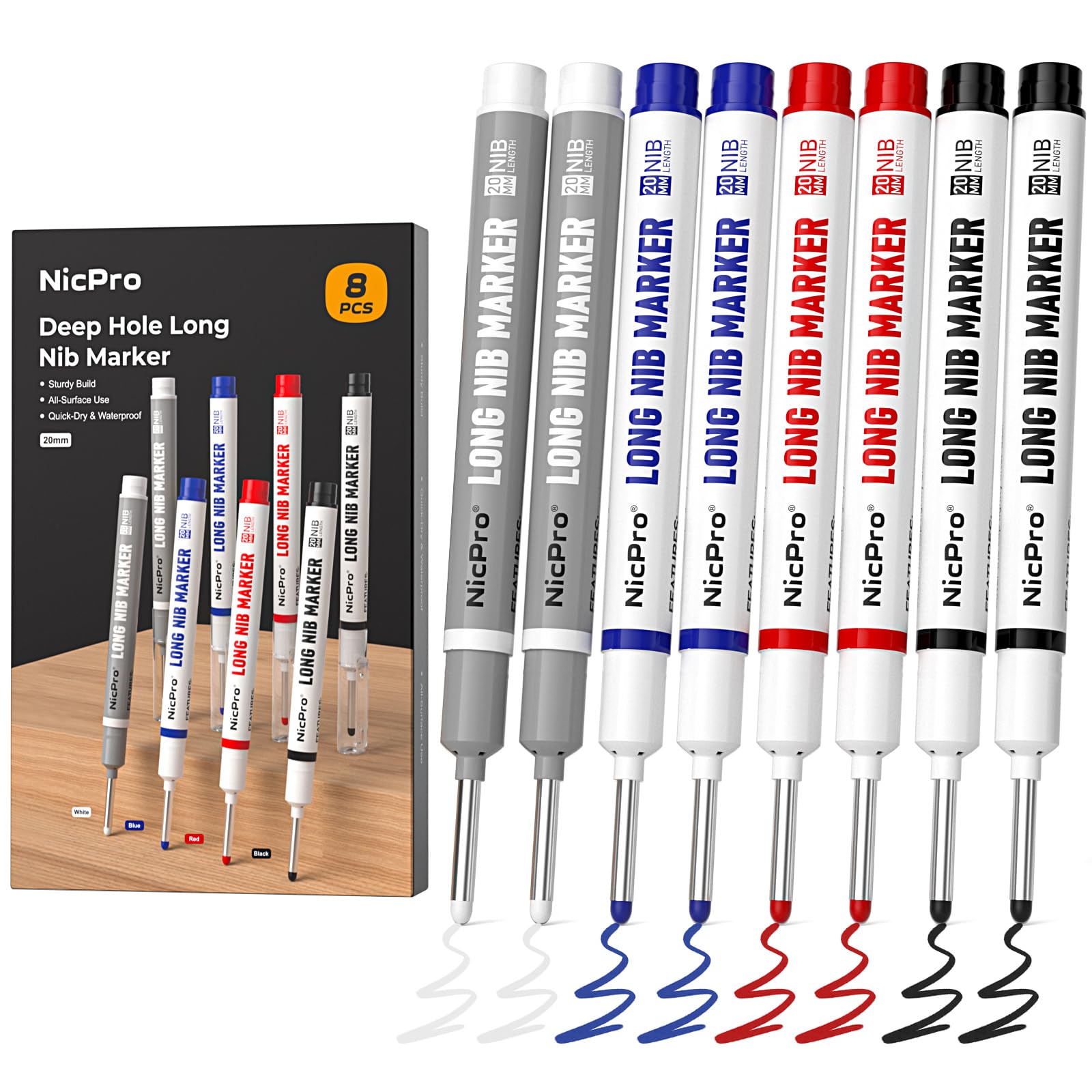 Amazon.com : Nicpro 8 PCS Long Nib Marker Pens, 20mm Deep Hole